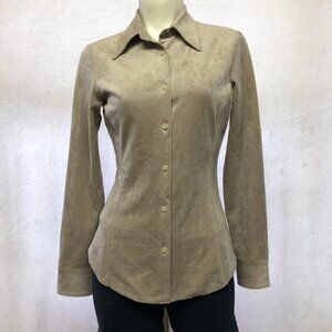 Nwot Aritzia Babaton Taupe Vegan Suede Button Down Top Size 0